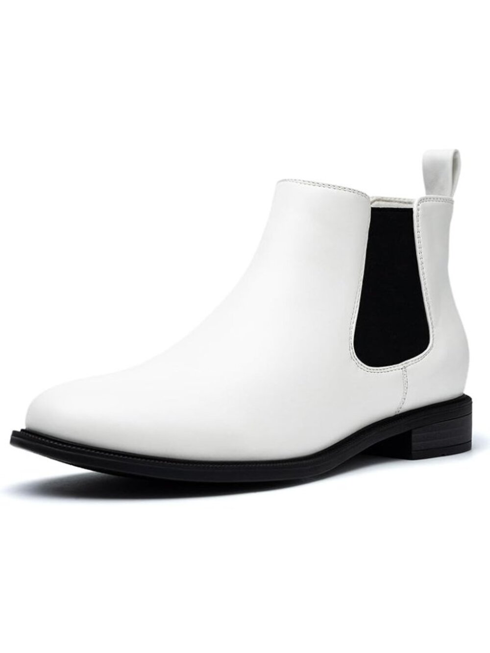 Anjoufemme Size 9 Chelsea Ankle Boots Classic White Synthetic Leather Flat Heel